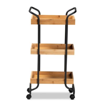 Baxter Modern and Contemporary Oak Brown Finished Wood and Black Metal 3-Tier Mobile Kitchen Cart