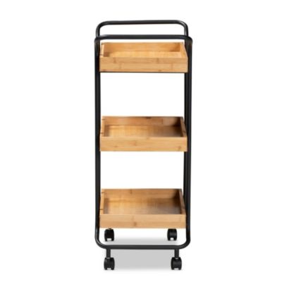 Baxter Modern and Contemporary Oak Brown Finished Wood and Black Metal 3-Tier Mobile Kitchen Cart