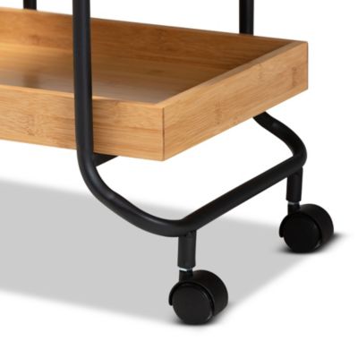 Baxter Modern and Contemporary Oak Brown Finished Wood and Black Metal 3-Tier Mobile Kitchen Cart