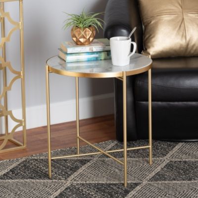 Maddock Modern and Contemporary Gold Finished Metal End Table with Marble Tabletop