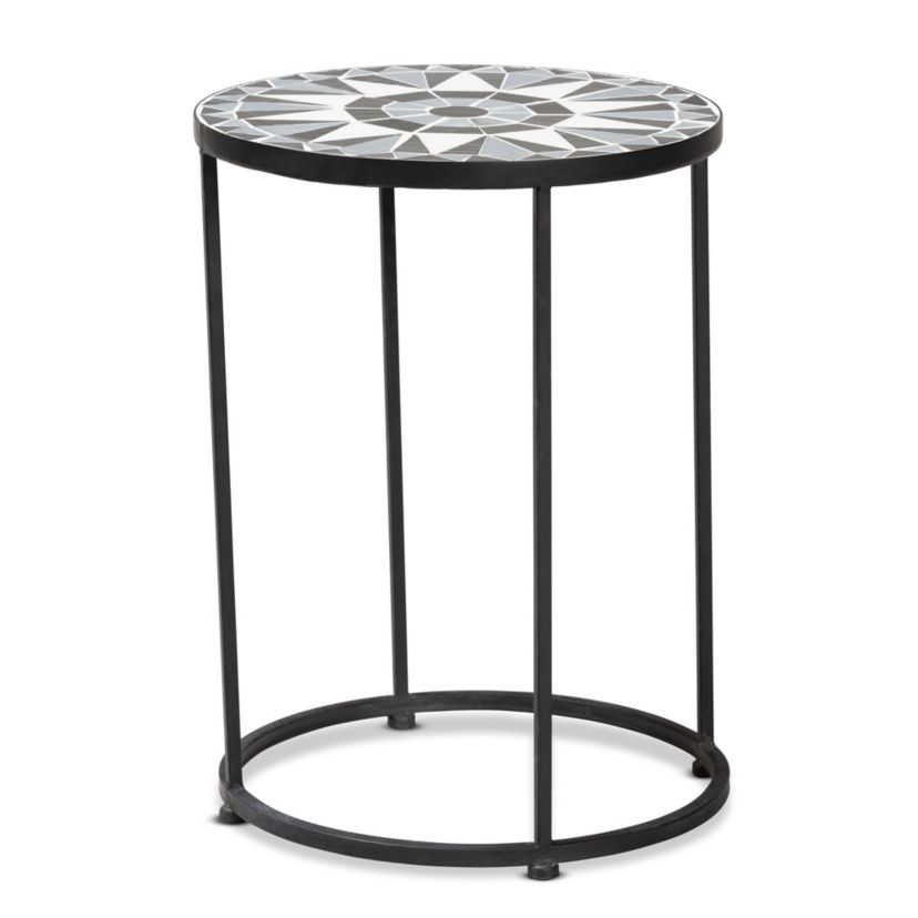 Kaden Modern and Contemporary Multi-Colored Glass and Black Metal Outdoor Side Table