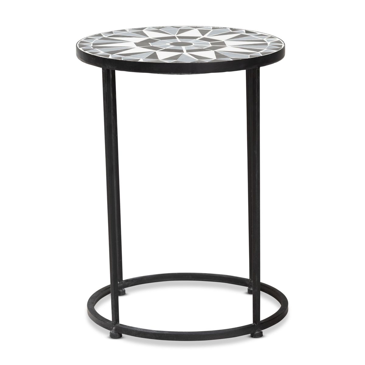 Kaden Modern and Contemporary Multi-Colored Glass and Black Metal Outdoor Side Table
