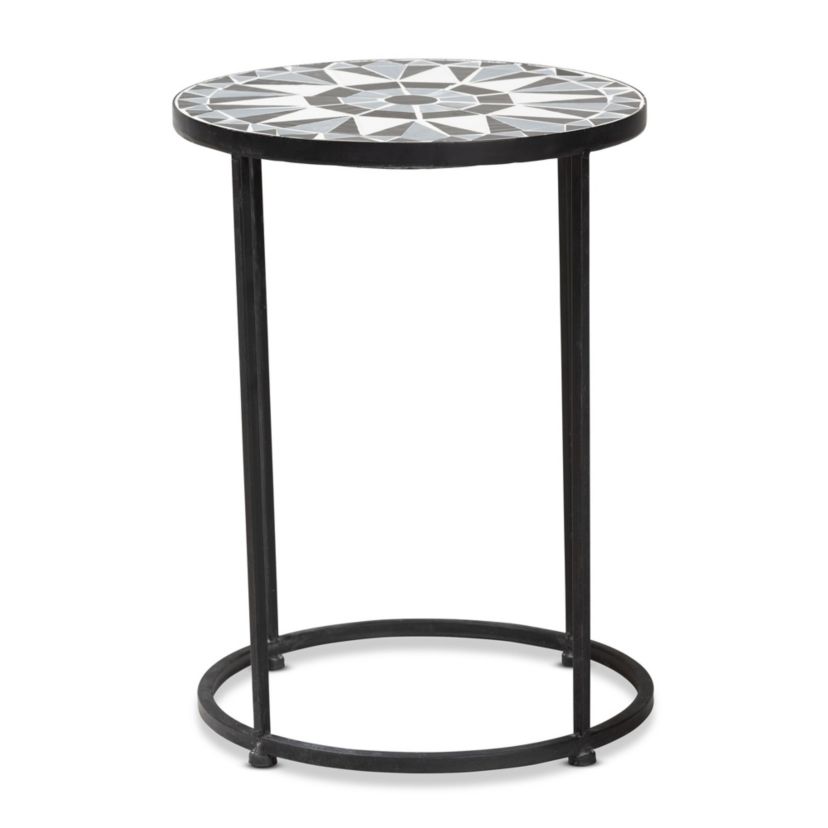 Kaden Modern and Contemporary Multi-Colored Glass and Black Metal Outdoor Side Table