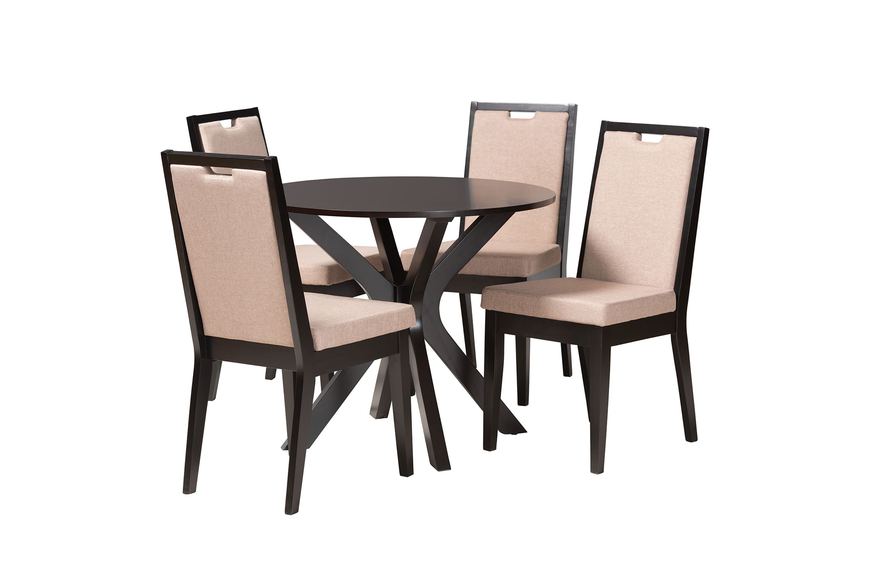 Eira Modern Sand Fabric and Dark Brown Finished Wood 5-Piece Dining Set