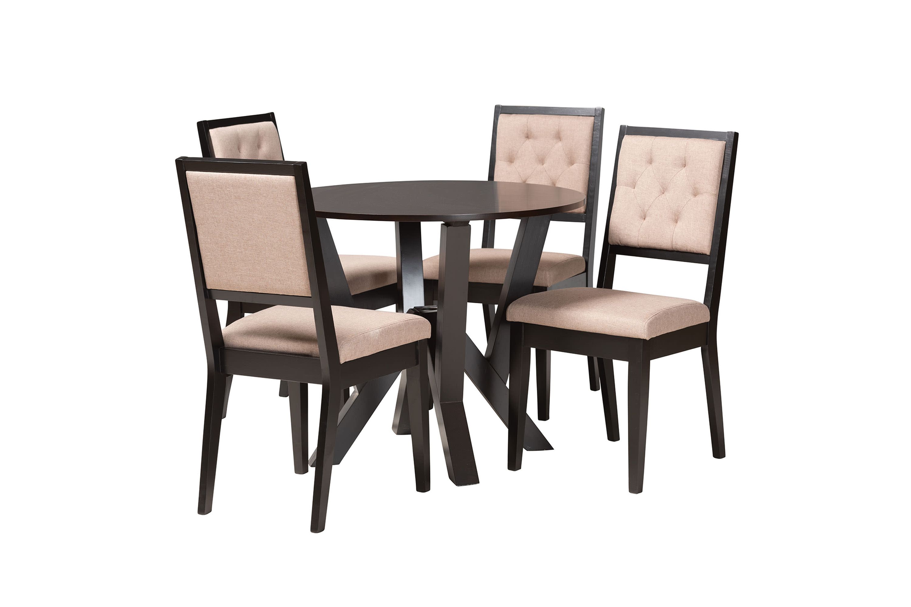 Kai Modern Sand Fabric and Dark Brown Finished Wood 5-Piece Dining Set