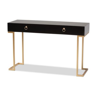 Beagan Modern and Contemporary Black Finished Wood and Gold Metal 2-Drawer Console Table