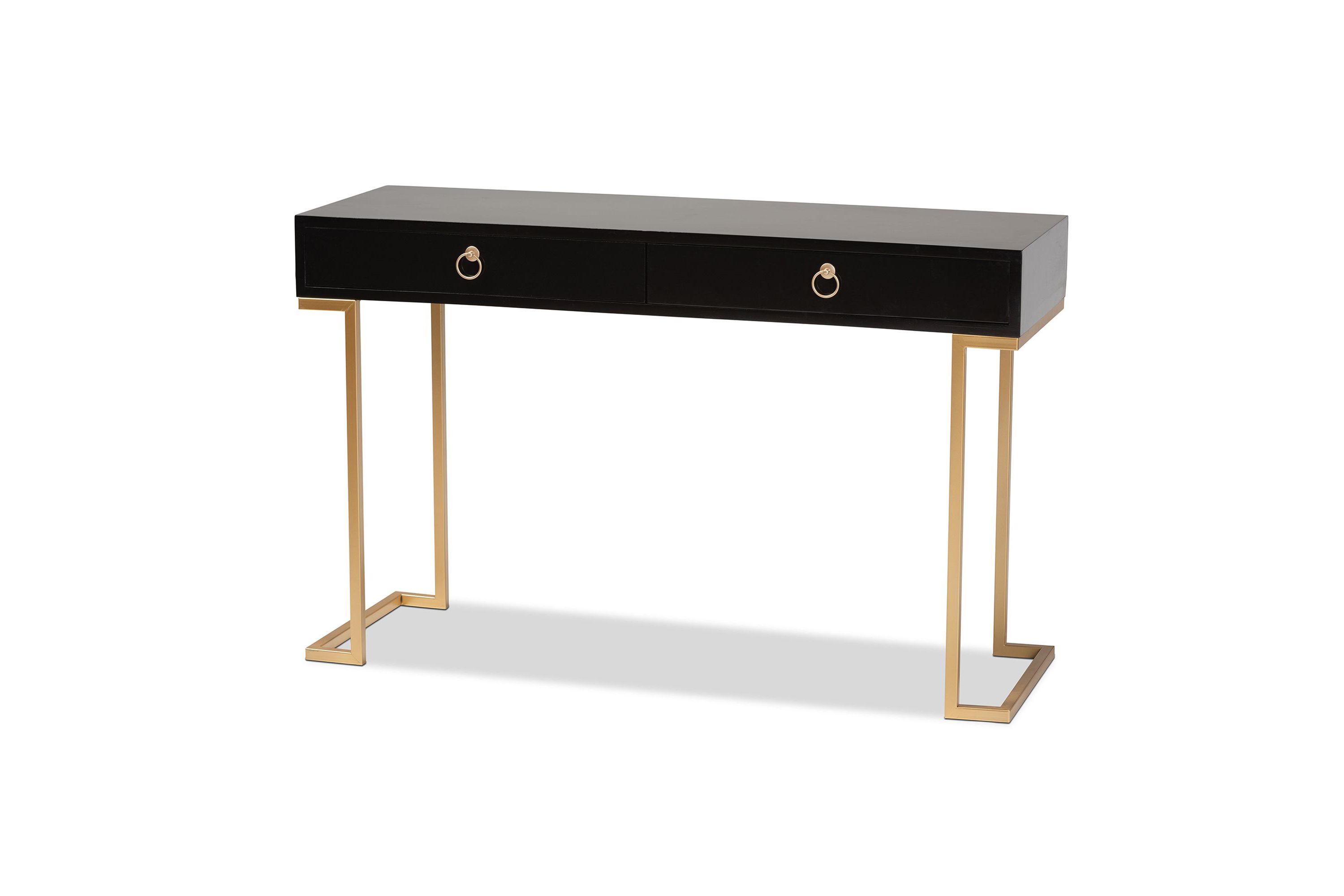 Beagan Modern and Contemporary Black Finished Wood and Gold Metal 2-Drawer Console Table
