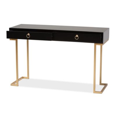 Beagan Modern and Contemporary Black Finished Wood and Gold Metal 2-Drawer Console Table