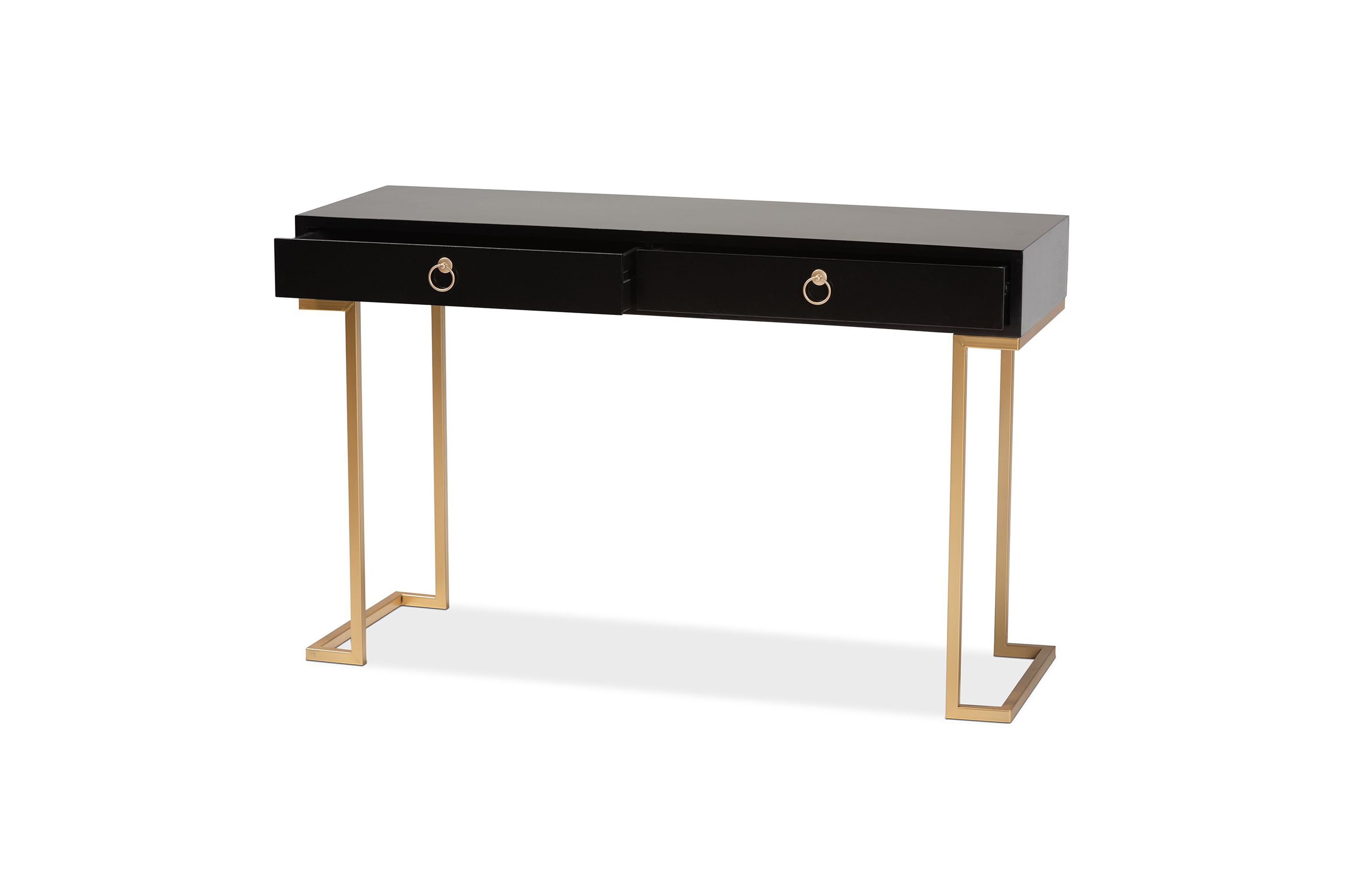 Beagan Modern and Contemporary Black Finished Wood and Gold Metal 2-Drawer Console Table