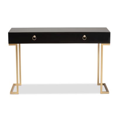 Beagan Modern and Contemporary Black Finished Wood and Gold Metal 2-Drawer Console Table