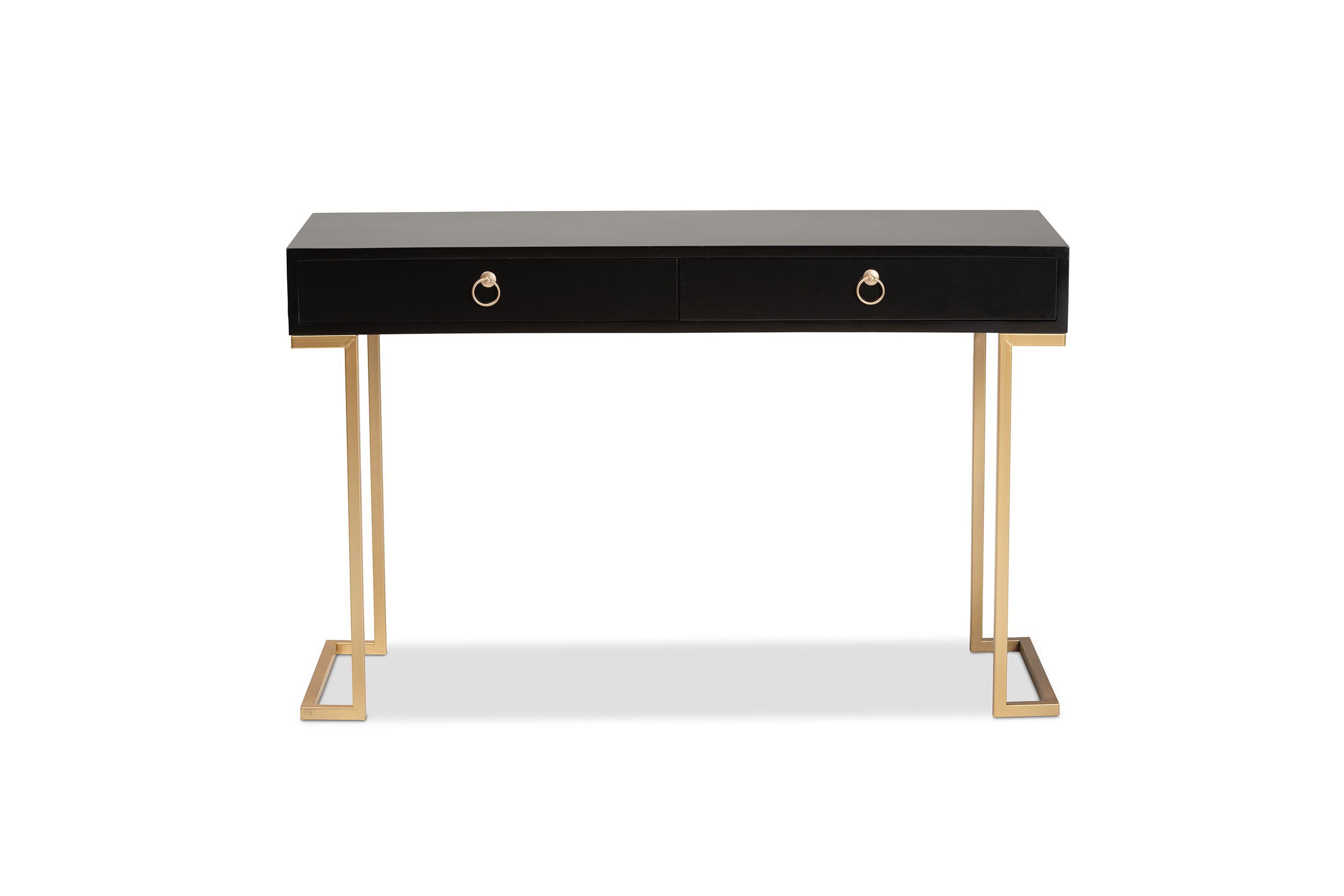 Beagan Modern and Contemporary Black Finished Wood and Gold Metal 2-Drawer Console Table