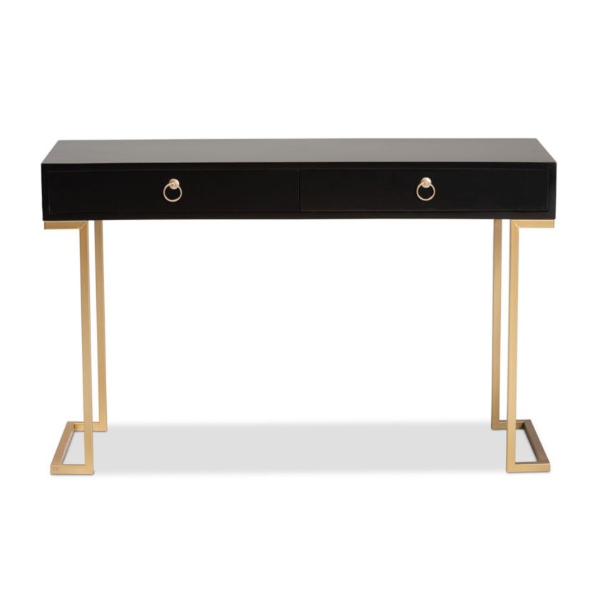 Beagan Modern and Contemporary Black Finished Wood and Gold Metal 2-Drawer Console Table