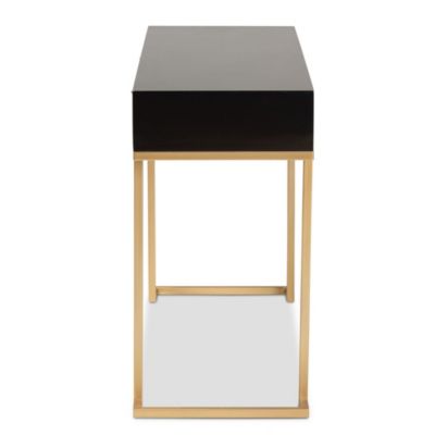 Beagan Modern and Contemporary Black Finished Wood and Gold Metal 2-Drawer Console Table