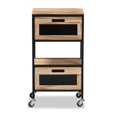 Olinda Modern Industrial Oak Brown Finished Wood and Black Metal 2-Drawer End Table