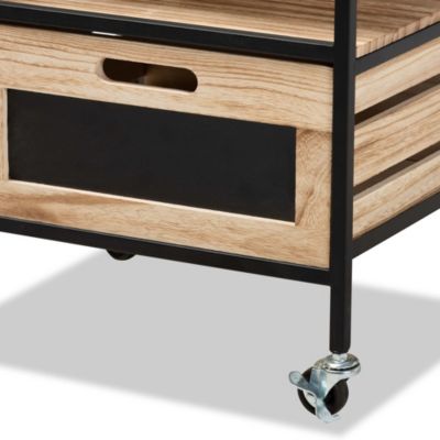 Olinda Modern Industrial Oak Brown Finished Wood and Black Metal 2-Drawer End Table