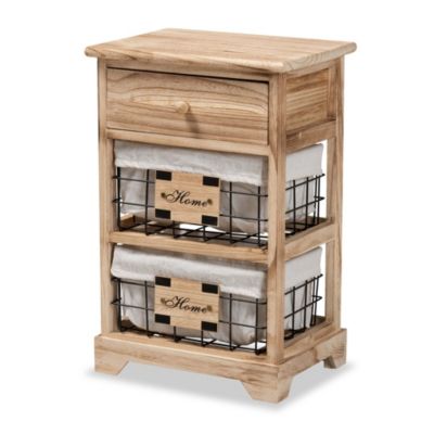 Madra Modern and Contemporary Oak Brown Finished Wood and 1-Drawer End Table With Baskets