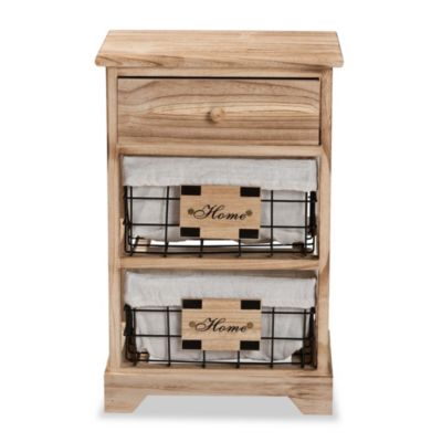 Madra Modern and Contemporary Oak Brown Finished Wood and 1-Drawer End Table With Baskets