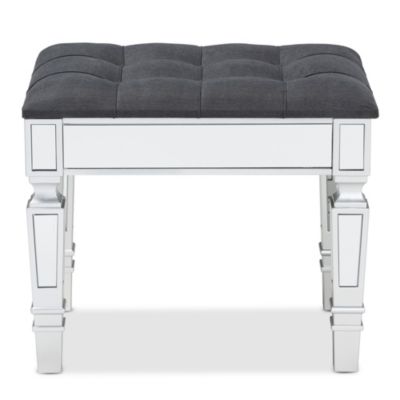 Hedia Contemporary Glam and Luxe Grey Fabric Upholstered and Silver Finished Wood Ottoman