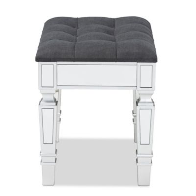 Hedia Contemporary Glam and Luxe Grey Fabric Upholstered and Silver Finished Wood Ottoman