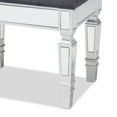 Hedia Contemporary Glam and Luxe Grey Fabric Upholstered and Silver Finished Wood Ottoman