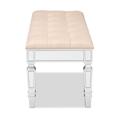 Hedia Contemporary Glam and Luxe Beige Fabric Upholstered and Silver Finished Wood Accent Bench