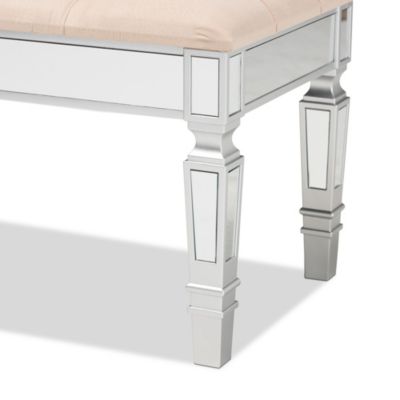 Hedia Contemporary Glam and Luxe Beige Fabric Upholstered and Silver Finished Wood Accent Bench