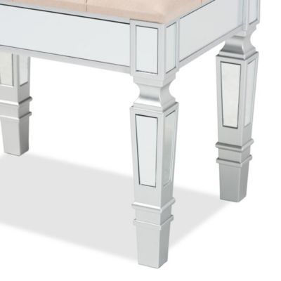 Hedia Contemporary Glam and Luxe Beige Fabric Upholstered and Silver Finished Wood Ottoman