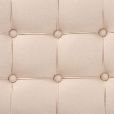 Hedia Contemporary Glam and Luxe Beige Fabric Upholstered and Silver Finished Wood Ottoman