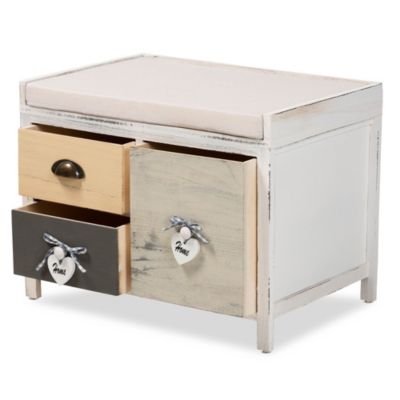 Jacoby Modern Transitional Beige Fabric Upholstered and Multi-Colored Wood 3-Drawer Storage Trunks and Benches