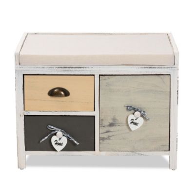 Jacoby Modern Transitional Beige Fabric Upholstered and Multi-Colored Wood 3-Drawer Storage Trunks and Benches