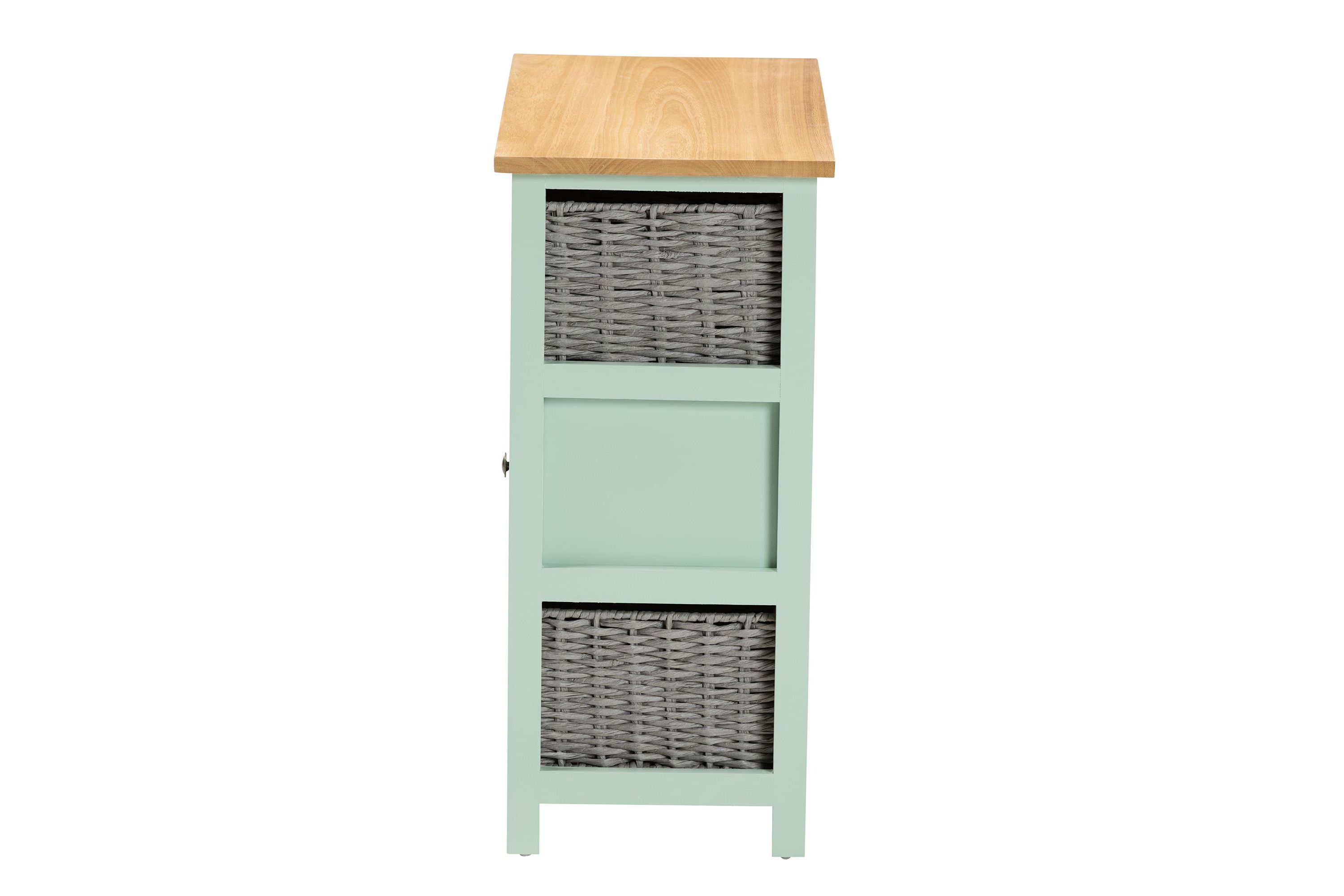Valtina Modern and Contemporary Two-Tone Oak Brown and Mint Green Finished Wood 3-Drawer Storage Unit with Baskets