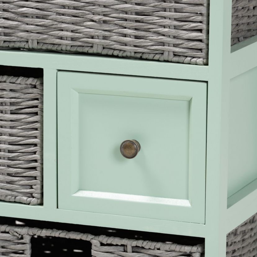 Valtina Modern and Contemporary Two-Tone Oak Brown and Mint Green Finished Wood 3-Drawer Storage Unit with Baskets