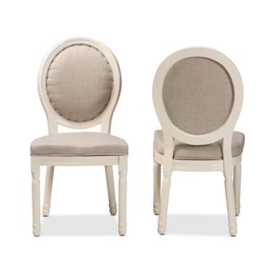 Louis Traditional French Inspired Grey Fabric Upholstered and White Finished Wood Dining Chairs