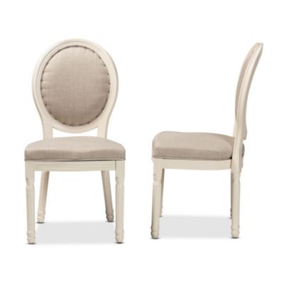 Louis Traditional French Inspired Grey Fabric Upholstered and White Finished Wood Dining Chairs