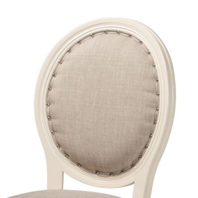 Louis Traditional French Inspired Grey Fabric Upholstered and White Finished Wood Dining Chairs