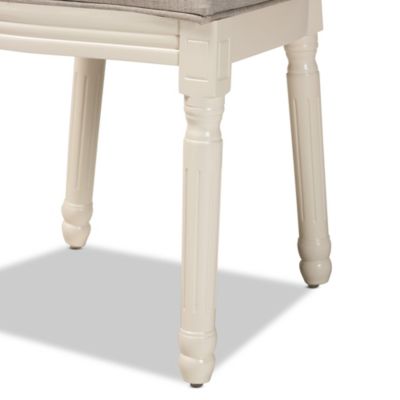 Louis Traditional French Inspired Grey Fabric Upholstered and White Finished Wood Dining Chairs