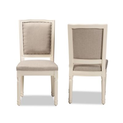 Louane Traditional French Inspired Grey Fabric Upholstered and White Finished Wood Dining Chairs