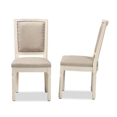 Louane Traditional French Inspired Grey Fabric Upholstered and White Finished Wood Dining Chairs