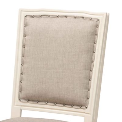 Louane Traditional French Inspired Grey Fabric Upholstered and White Finished Wood Dining Chairs