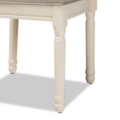 Louane Traditional French Inspired Grey Fabric Upholstered and White Finished Wood Dining Chairs