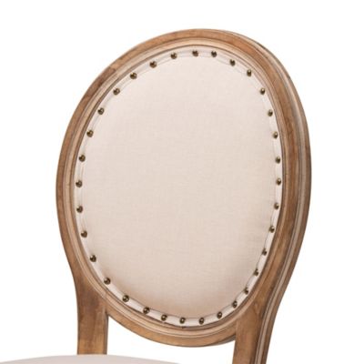 Louis Traditional French Inspired Beige Fabric Upholstered and Antique Brown Finished Wood Dining Chairs