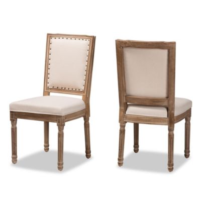 Louane Traditional French Inspired Beige Fabric Upholstered and Antique Brown Finished Wood Dining Chairs