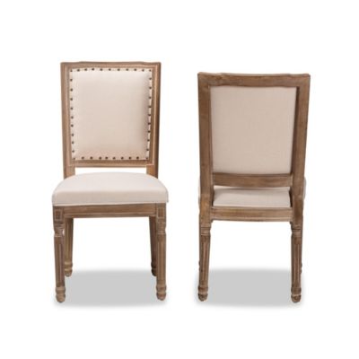 Louane Traditional French Inspired Beige Fabric Upholstered and Antique Brown Finished Wood Dining Chairs