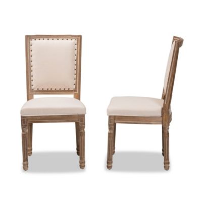 Louane Traditional French Inspired Beige Fabric Upholstered and Antique Brown Finished Wood Dining Chairs