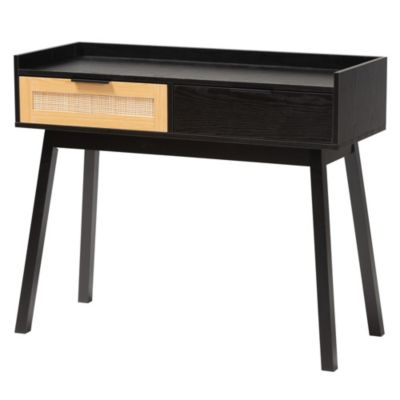 Baxton Studio Kalani Mid-Century Modern Two-Tone Espresso Brown and Natural Brown Finished Wood 2-Drawer Console Table, Dark Brown
