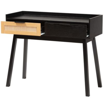 Kalani Mid-Century Modern Two-Tone Espresso Brown and Natural Brown Finished Wood 2-Drawer Console Table