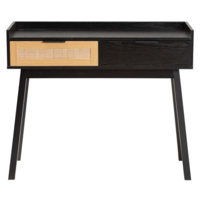 Kalani Mid-Century Modern Two-Tone Espresso Brown and Natural Brown Finished Wood 2-Drawer Console Table