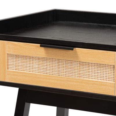 Kalani Mid-Century Modern Two-Tone Espresso Brown and Natural Brown Finished Wood 2-Drawer Console Table