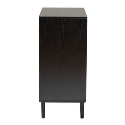 Maureen Mid-Century Modern Espresso Brown Wood and Rattan 2-Door Storage Cabinet