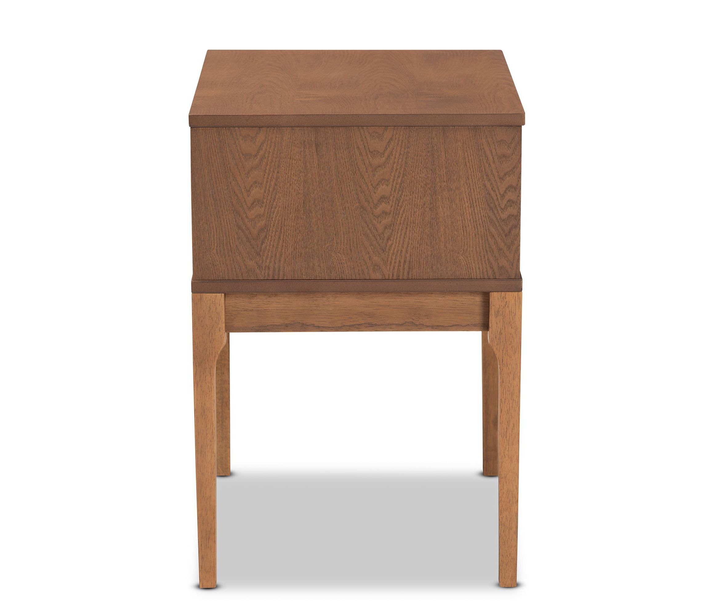 Ramiel Mid-Century Modern Ash Walnut Finished Wood and Rattan 1-Drawer Nightstand